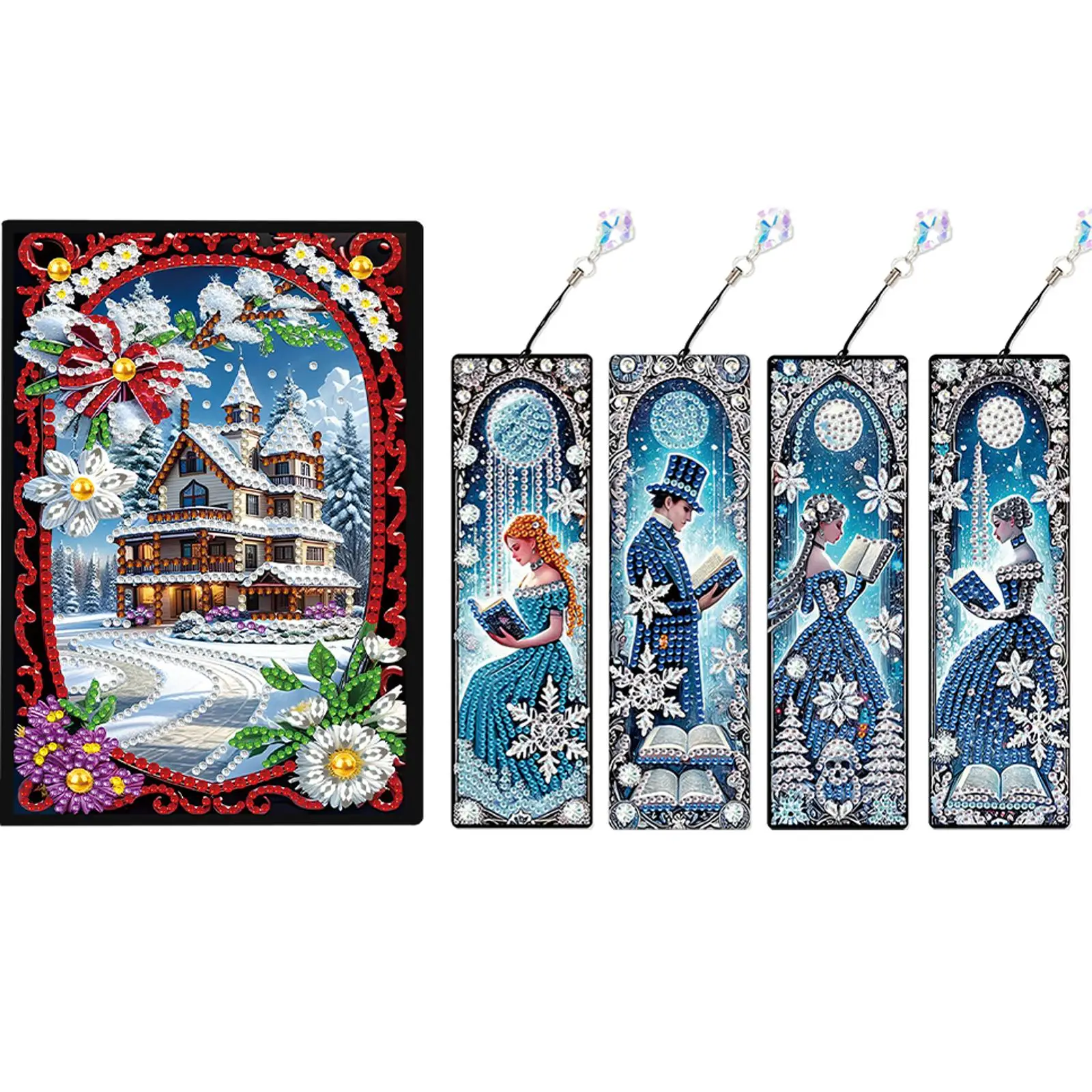 

Christmas House A5 Size Diamond Painting Notebook Set with 4Pcs Bookmark Gift