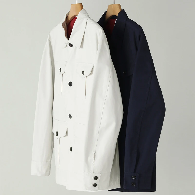 Stylish Single-breasted Slim Jacket For Men 2026 Spring Fall Trendy Solid Color Multi Pocket Cargo J