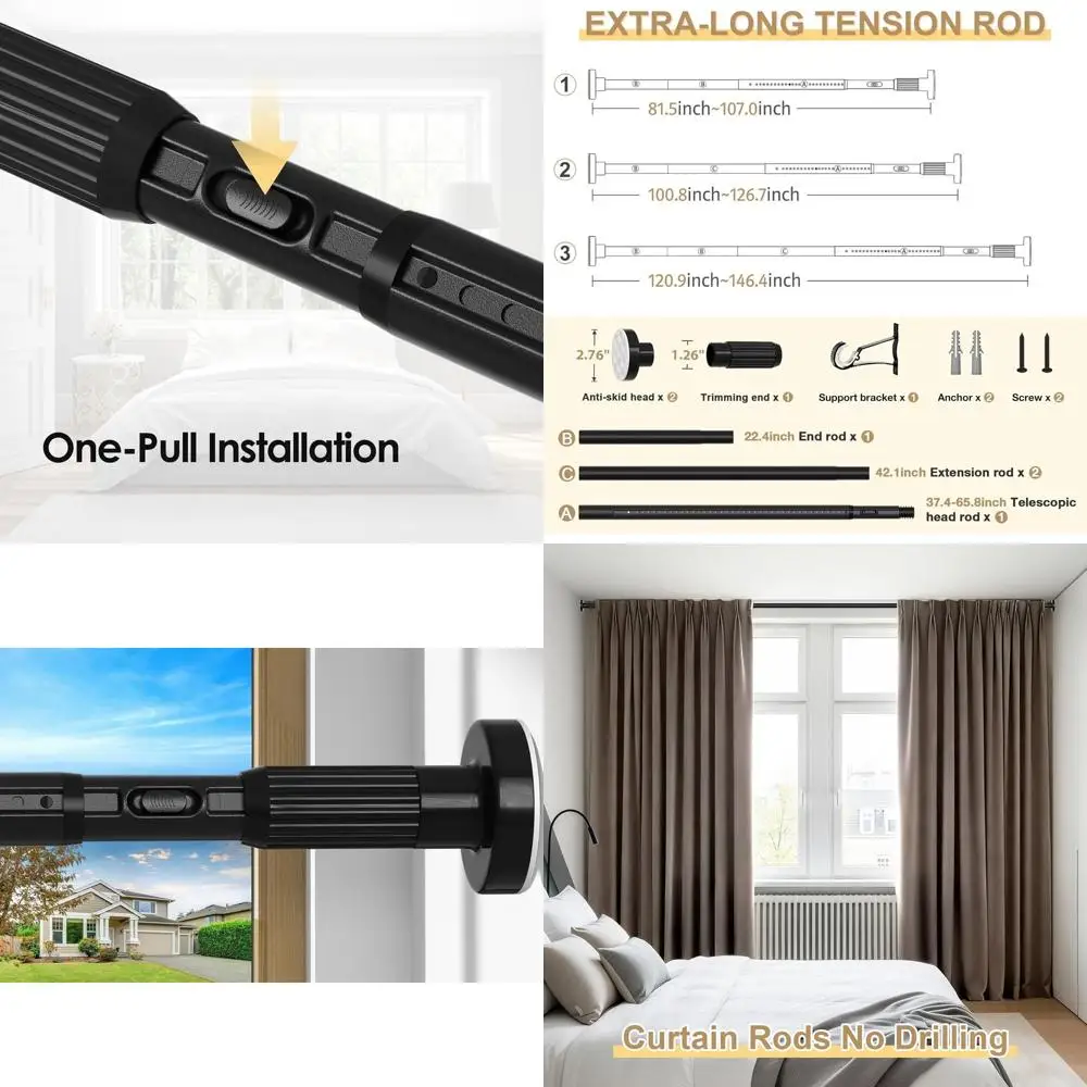 

41-146 Inch Extra Long Adjustable Outdoor Shower Curtain Rod, No Drill Needed, Fits 4-12 Feet Windows and Bathrooms