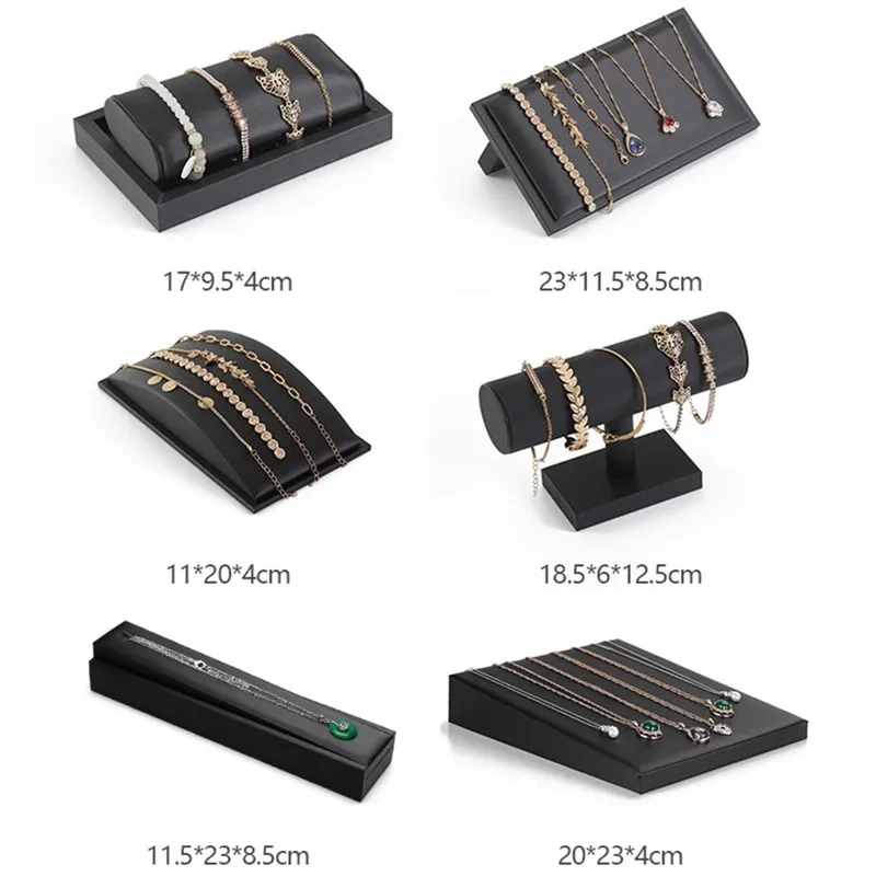 High Grade Black Leather Watch Display Rack Bracelet Earrings Display Plate Pearl Jade Rack Counter Jewelry Exhibition Props