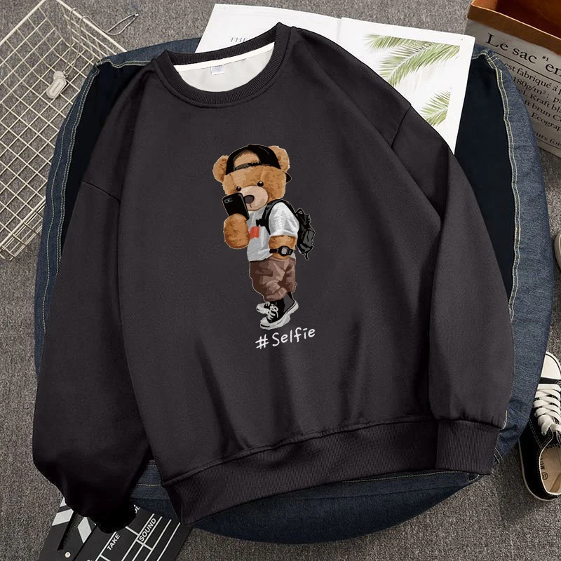 Blessyuki Trendy Bear Graphic Sweatshirt Male 2023 Autumn Loose Cotton O-neck Hoodies Men Casual Chic Long Sleeve Basic Pullover