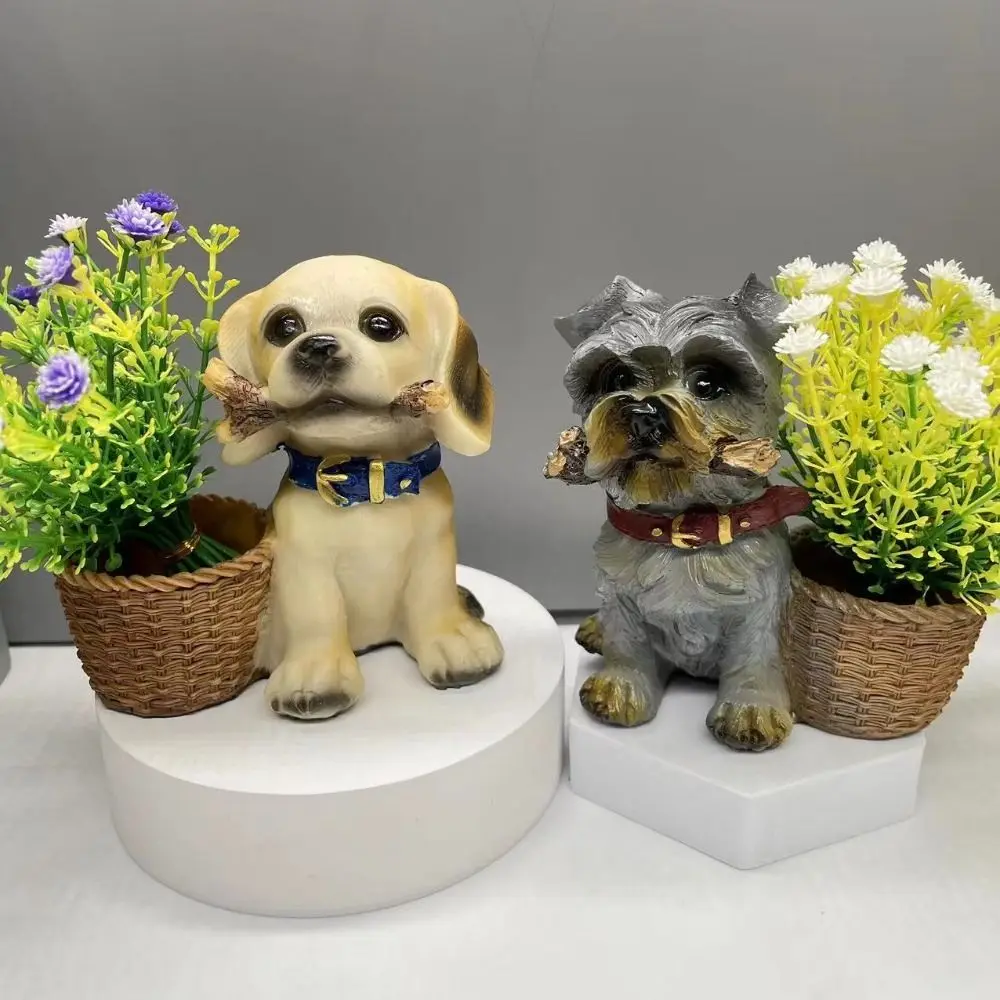 3D Cute Pet Dog Mould Ornament Resin Basket Creative Schnauzer Miniature Gift Toys Potted Desktop Figurines Landscape