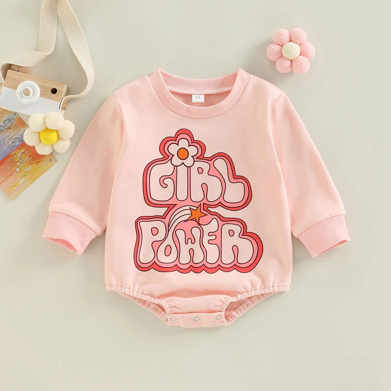 

2022-09-12 Lioraitiin 0-24M Infant Baby Girl Bodysuit Long Sleeve Pink Floral Letters Print Buttons Spring Fall Short Jumpsuit