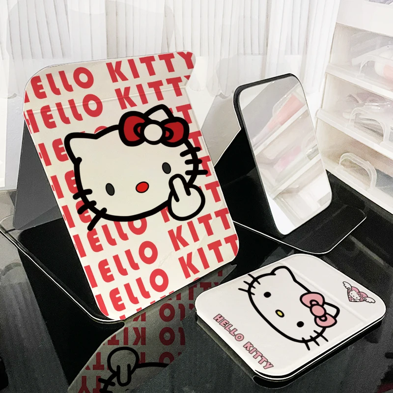 Kawaii hello kitty mirror folding makeup mirror portable small home desk makeup travel anime girl birthday gift large size 15x11