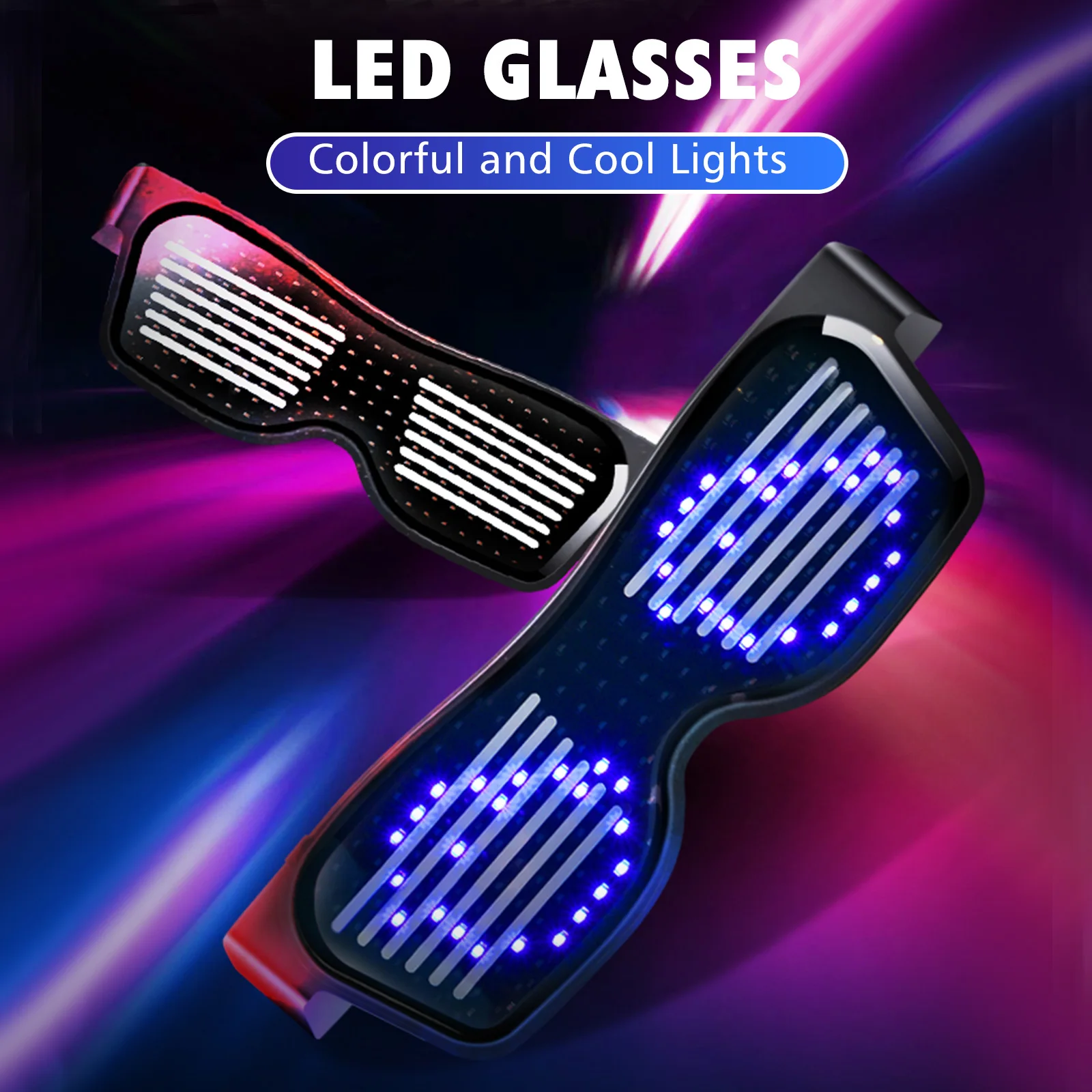 BT LED Glasses Customizable Colorful Light Glow Glasses DIY Messages Glow Toys for Halloween Party Rave Music Festival