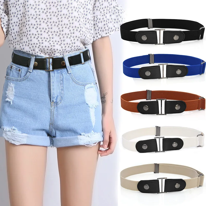 

Elastic Invisible Belts Women PU Leather No Buckle Stretch Traceless Belt Jean Pants Dresses Decorative Waistbands Slim Belt