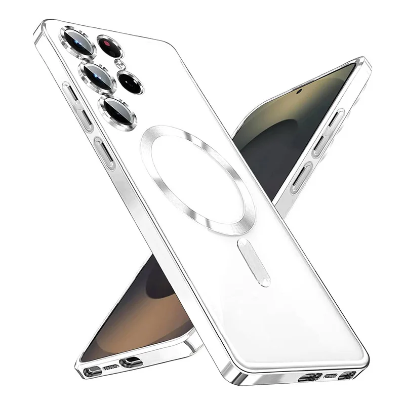 

Luxury Glitter Plating Silicone Case For Samsung Galaxy S25 Edge S24 S23 S21 Fe S22 Ultra Plus Magnetic Magsafe Soft Clear Cover