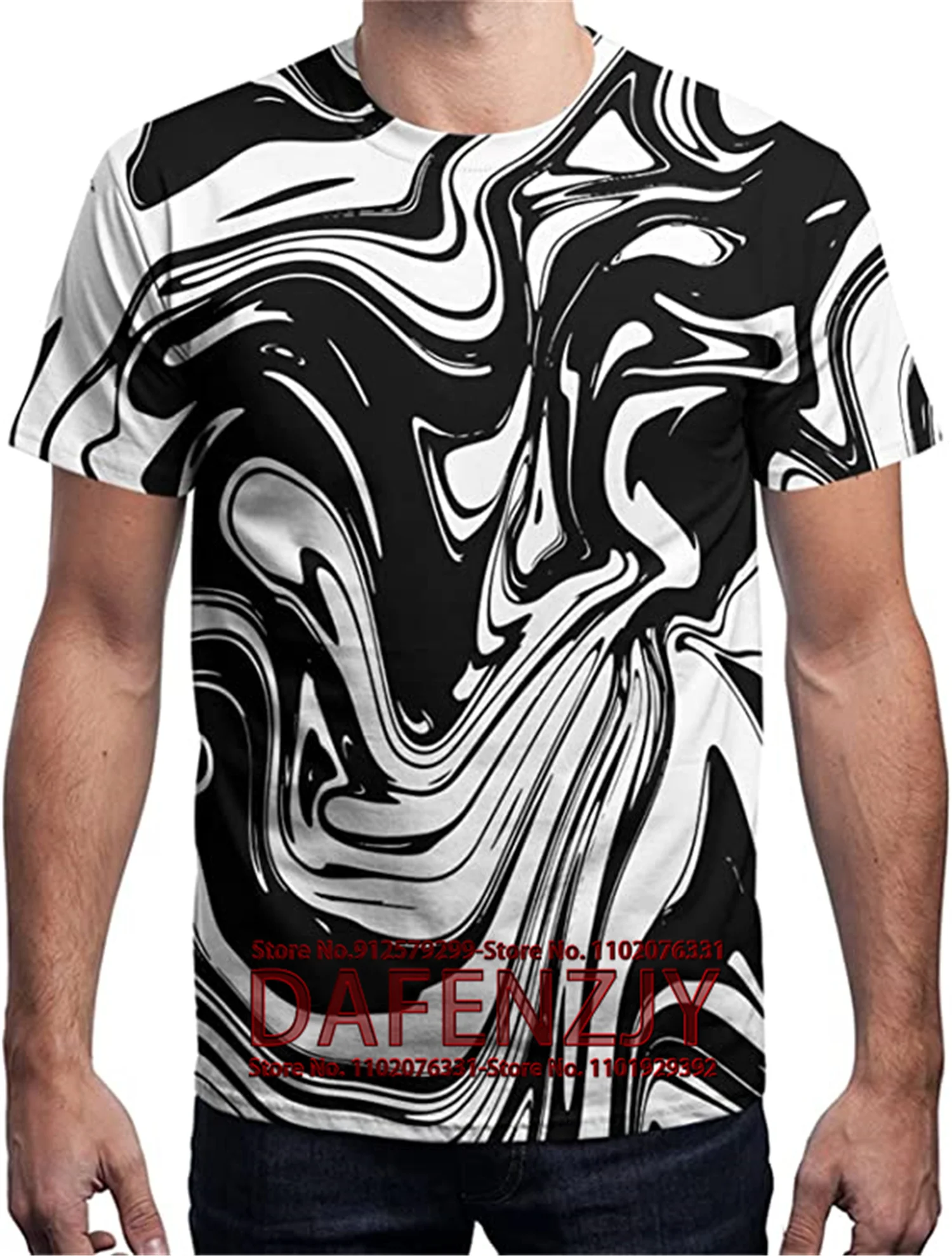 Black and White Psychedelic Vertigo Printed T-shirt Casual Cool Fashion 3D Short Sleeve Personality T-shirts