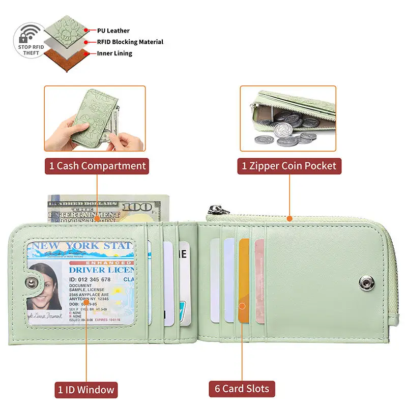 Monedero con cremallera y llavero, tarjetero, diseño en relieve, múltiples ranuras para tarjetas, billetera de gran capacidad para accesorios de moda para mujer