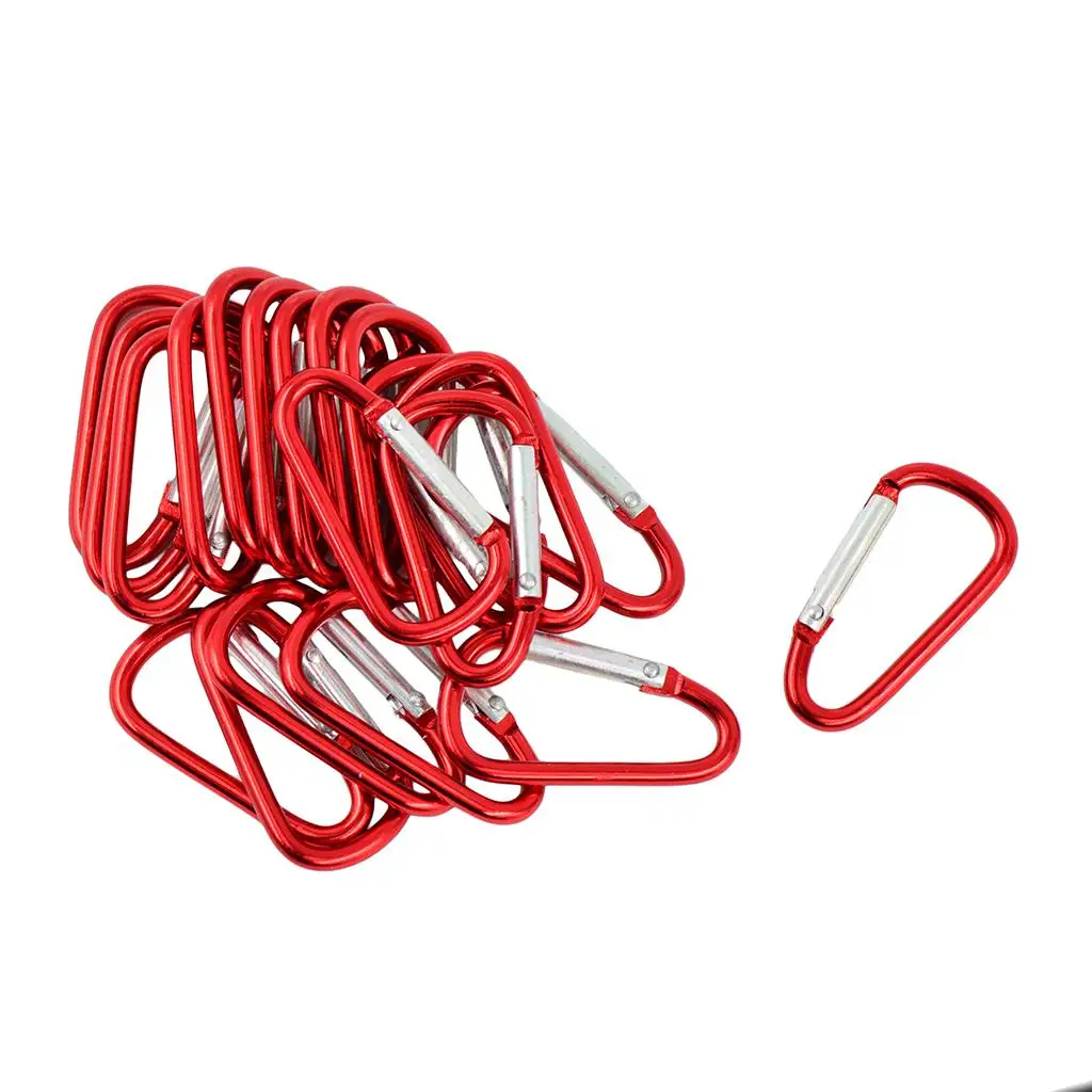 20 Pieces Red D Shaped Aluminum Carabiner Hook Keychain Snap Clip Climbing