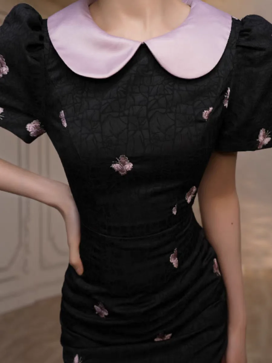 Vêtements pour femmes exquis doux rose papillon broderie Robe formelle élégante dame mince Banquet Robe Midi femme robes de fête