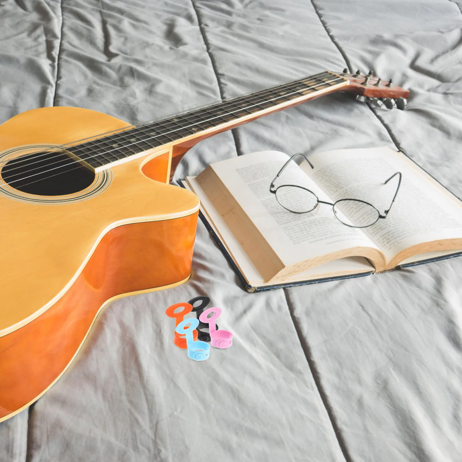 4 قطعة إصبع الغيتار يختار سيليكون إصبع يغطي المضادة للانزلاق لينة قابل للتعديل قبضة للمبتدئين الغيتار الكهربائي الصوتية #6