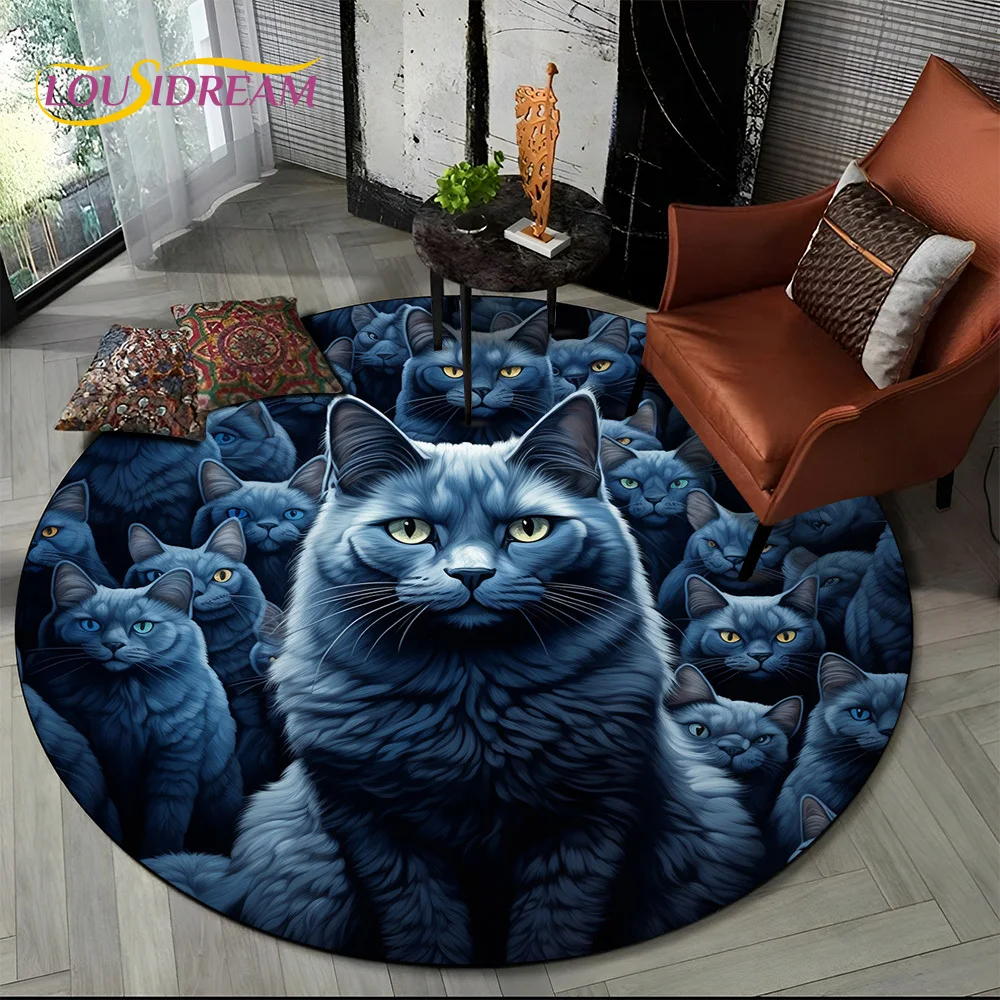 3D Persian Cat,Cute Calico Cat,Ragdoll Cartoon Round Carpet Rug for Living Room Bedroom Kid Playroom Decor,Pet Area Rug Non-slip