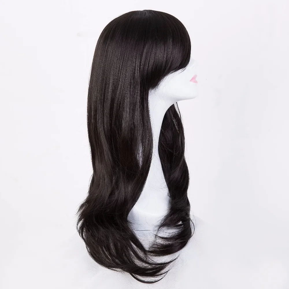 Black Halloween Wig Synthetic Heat Resistant Long Wavy Oblique Bangs Women Carnival Party Cosplay Salon Hairpiece