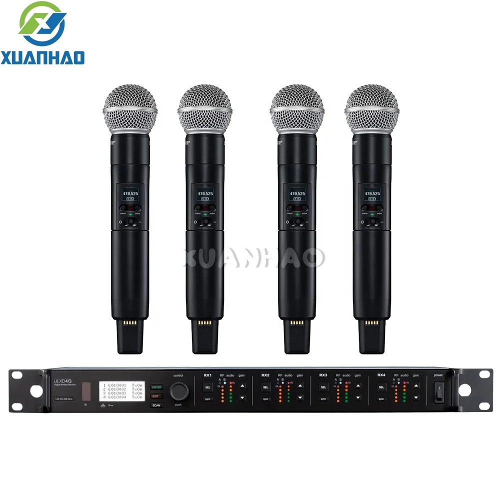 High-end ULXD4Q Professional Digital Wireless Handheld Microphone 4 Channel 120dB Dynamic Range Clear Vocal For Large Touring