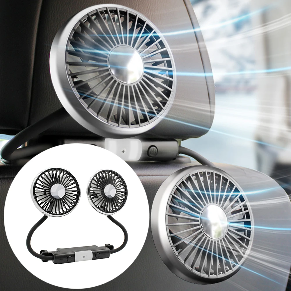 360 °   مروحة سيارة دوارة برأس مزدوج 3 سرعات تعمل بمنفذ USB للمقعد الخلفي لتبريد الهواء وتدفئة وتبريد وفتحات أنظمة وأجزاء HVAC