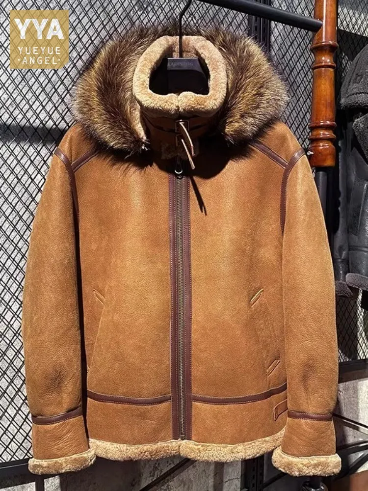 

Mens Winter Natural Real Fur Coat Thicken Warm Wool Lining High Street Genuine Leather Shearling Motorcycle Jacket Large Size