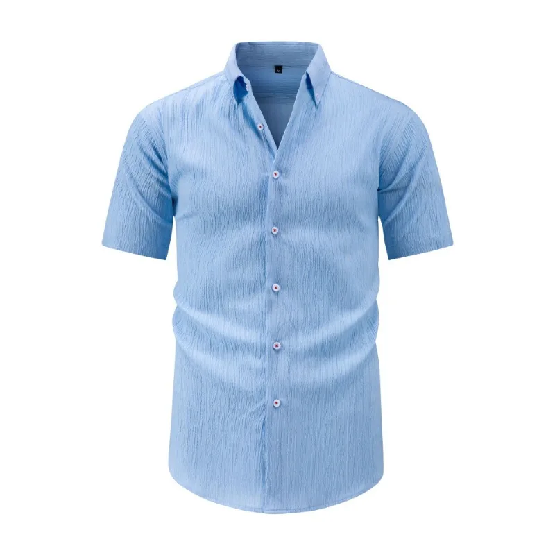 

Summer Men's Short-sleeved Shirt Wrinkled Striped Shirt Lapel Casual Fashion Retro Fashion Versatile Cardigan