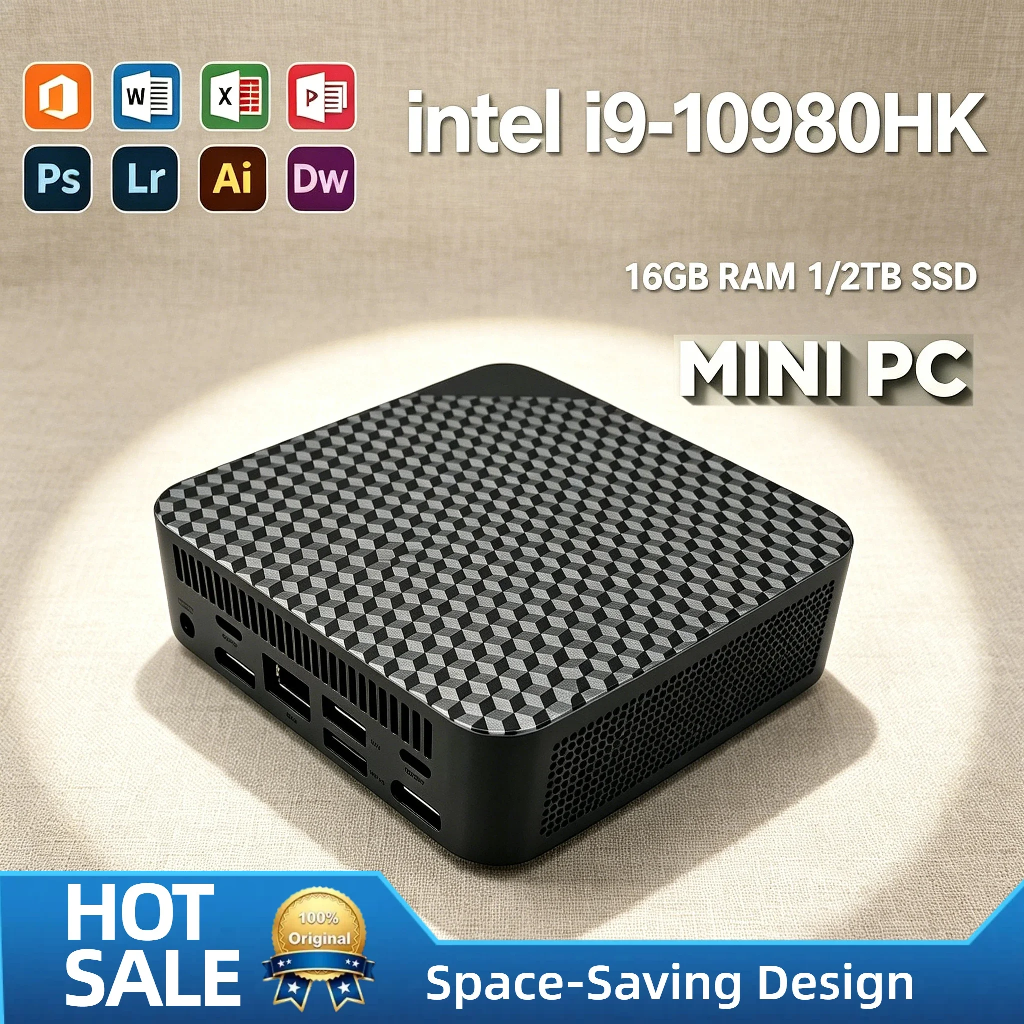 Intel Core i9-10980HK Mini PC 16GB 512GB M.2 NVMe SSD Triple 4K HDMI Output WiFi6 BT 5.2 Silent Cooling Office Home Desk Pro Max