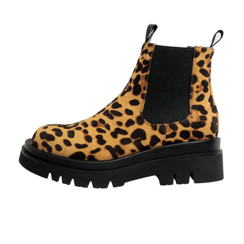 Sexy leopard gothic shoes stivaletti da donna platfom chunky heels antiscivolo slip-on scarpe invernali warm fleece chelsea boots lady