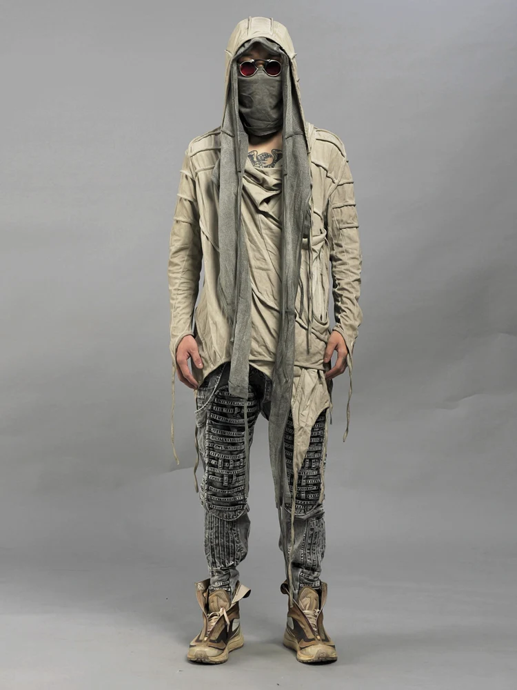 Dark Avant-Garde Style Wasteland Pants Asymmetric Heavy Industry Distressed Deconstructed Casual Pants Men's Skinny Pants