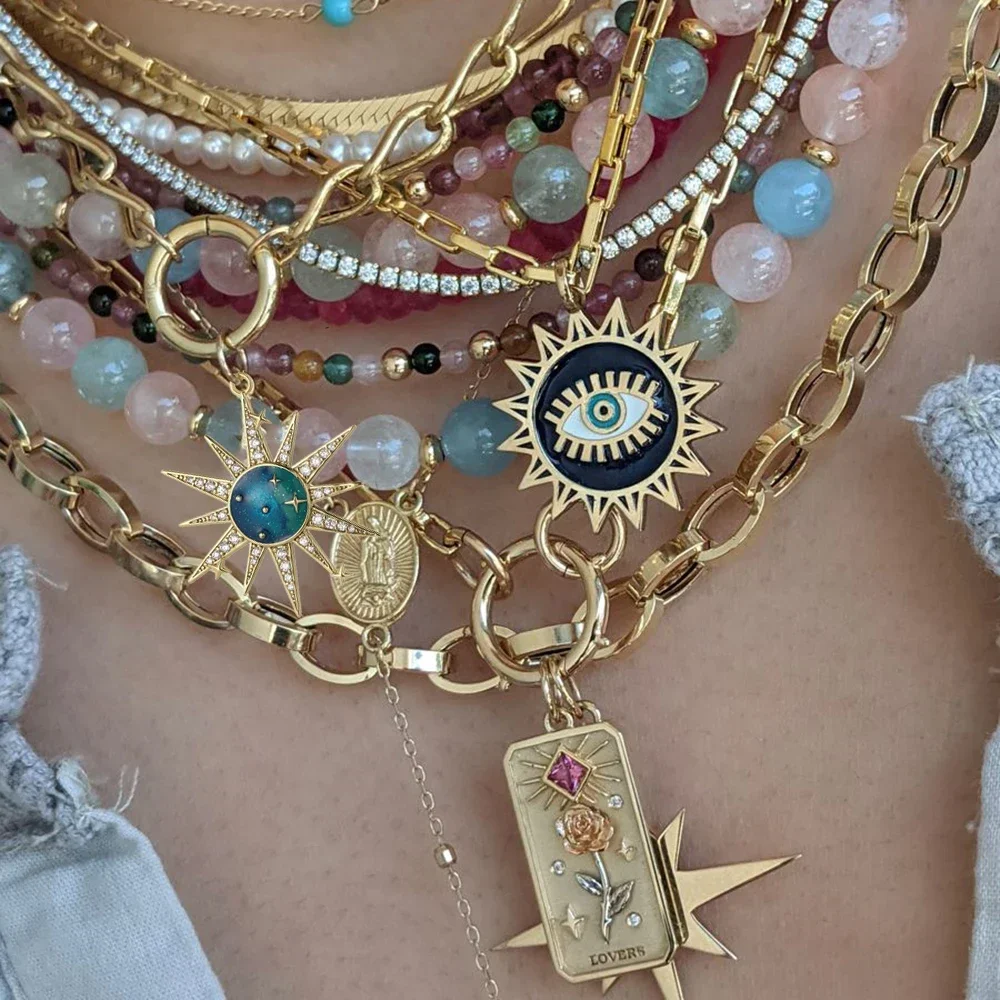 Cute Sea Star Shell Summer Necklace for Women  Gold Color Pendant Woman\'s Collars Long Stainless Steel Chains Butterfly Necklace