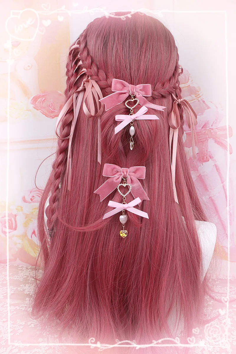 Giapponese dolce carino lolit fiocco velluto amore ciondolo tornante accessori ragazza lolita accessori per capelli