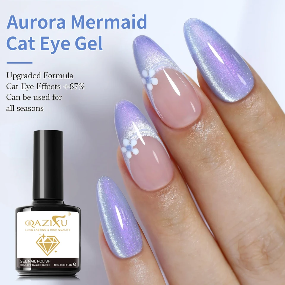 Esmalte en gel efecto ojo de gato púrpura aurora 10ml, magnético, brillo invernal, secado UV/LED, arte de uñas otoño 3