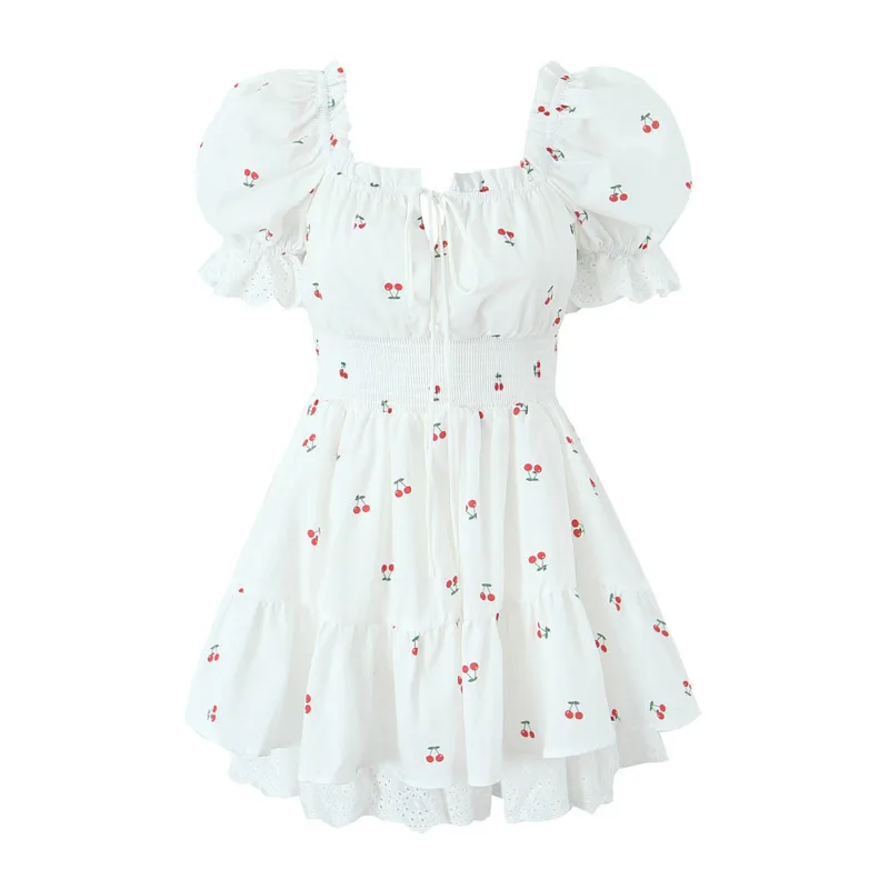 HKSH Estate delle nuove donne Ins Fashion Sweet High Street Casual Colletto quadrato Maniche a sbuffo Vita che dimagrisce Abito corto floreale HK5847