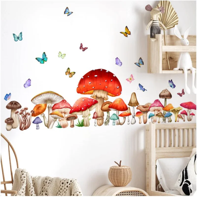 

Mushroom Plant Wall Sticker Decal 90x25 Cm Kids Room Nursery Art Mural for Home Bedroom Decorative Accessories