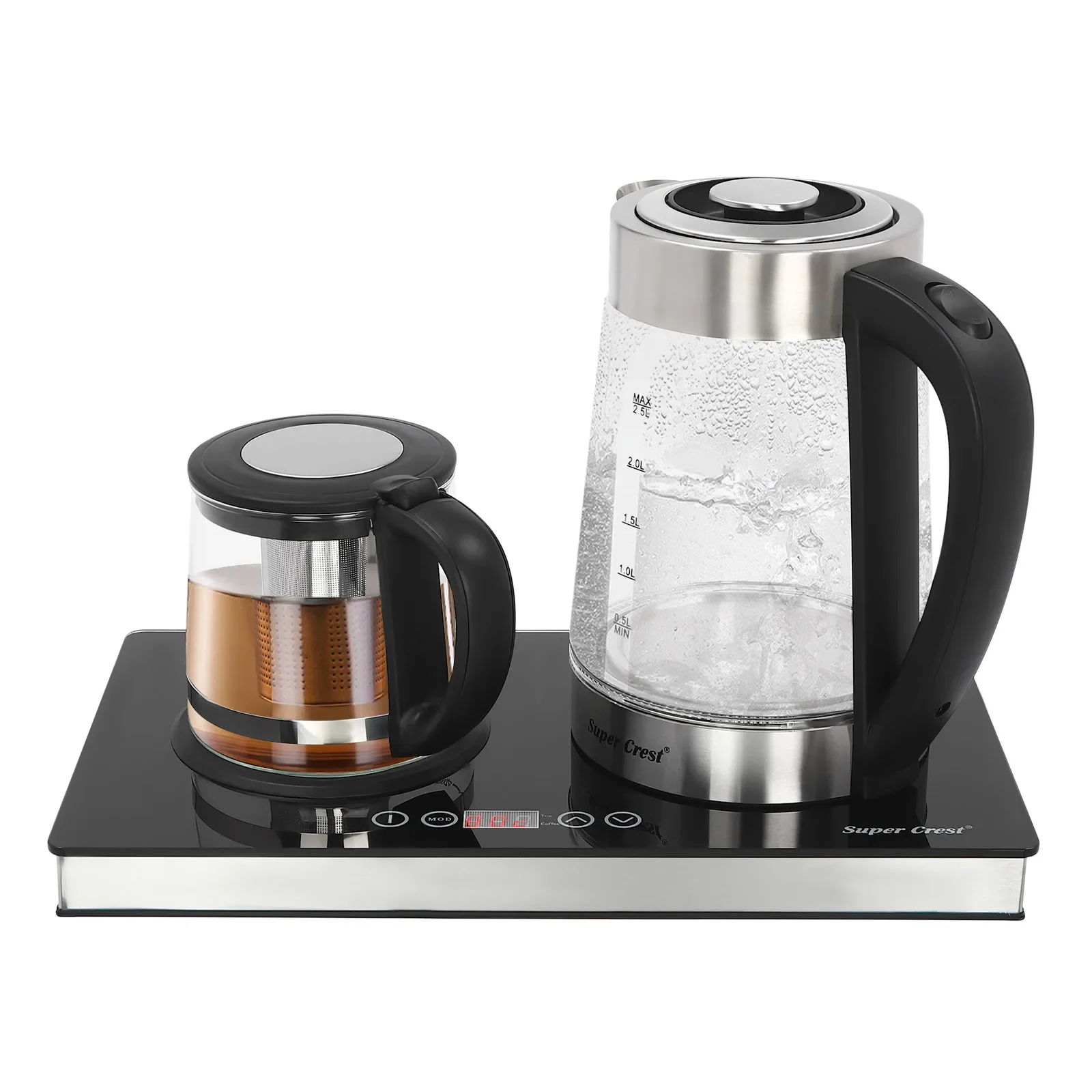 Elektrisches Wasserkocher-Set, 2,5 l und 1 l 1800 W Glas-Teekessel, Warmwasserboiler mit