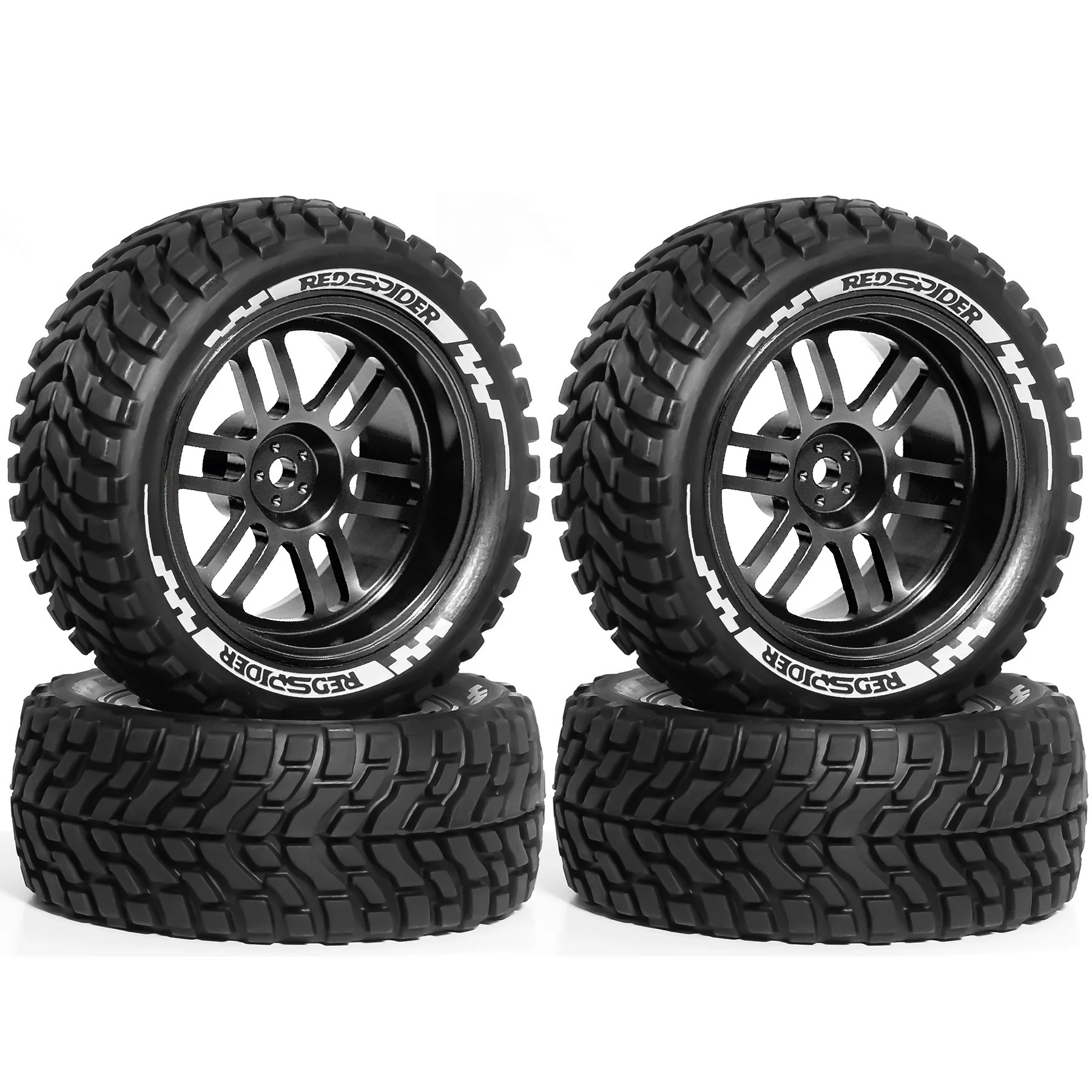 RED SPIDER 4Pcs 1/10 RC Rally Car Tires  Metal Wheel Rims 12mm Hex  for Tamiya TT02 XV01 HSP  HPI RC Touring Car Upgrade Parts