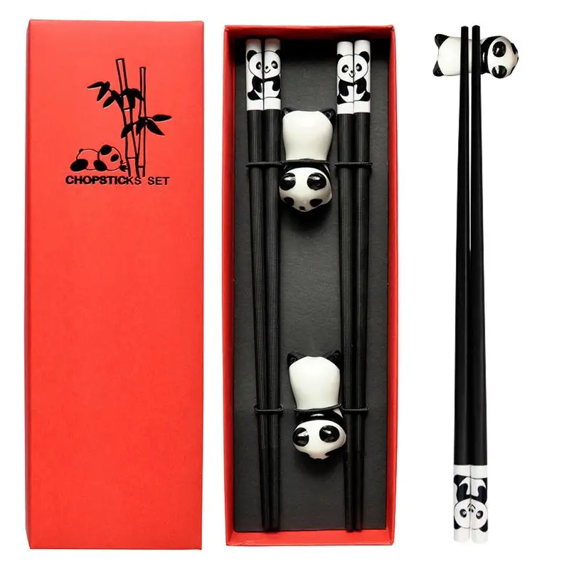 Çin Çubuklarını Panda Yeniden Kullanılabilir Çubuk Seti Seramik Tutucular ile 2 Çift Çubuklarını 9.4 Inç Kaymaz Bulaşık Makinesinde Yıkanabilir