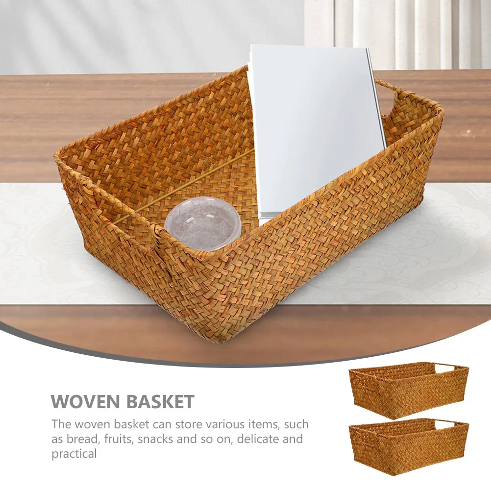 

2Pcs Bread Basket Wicker Handcrafted Storage Basket Kitchen Fruit Snack Organizer Tabletop Holder Kitchen Food Serving Holder