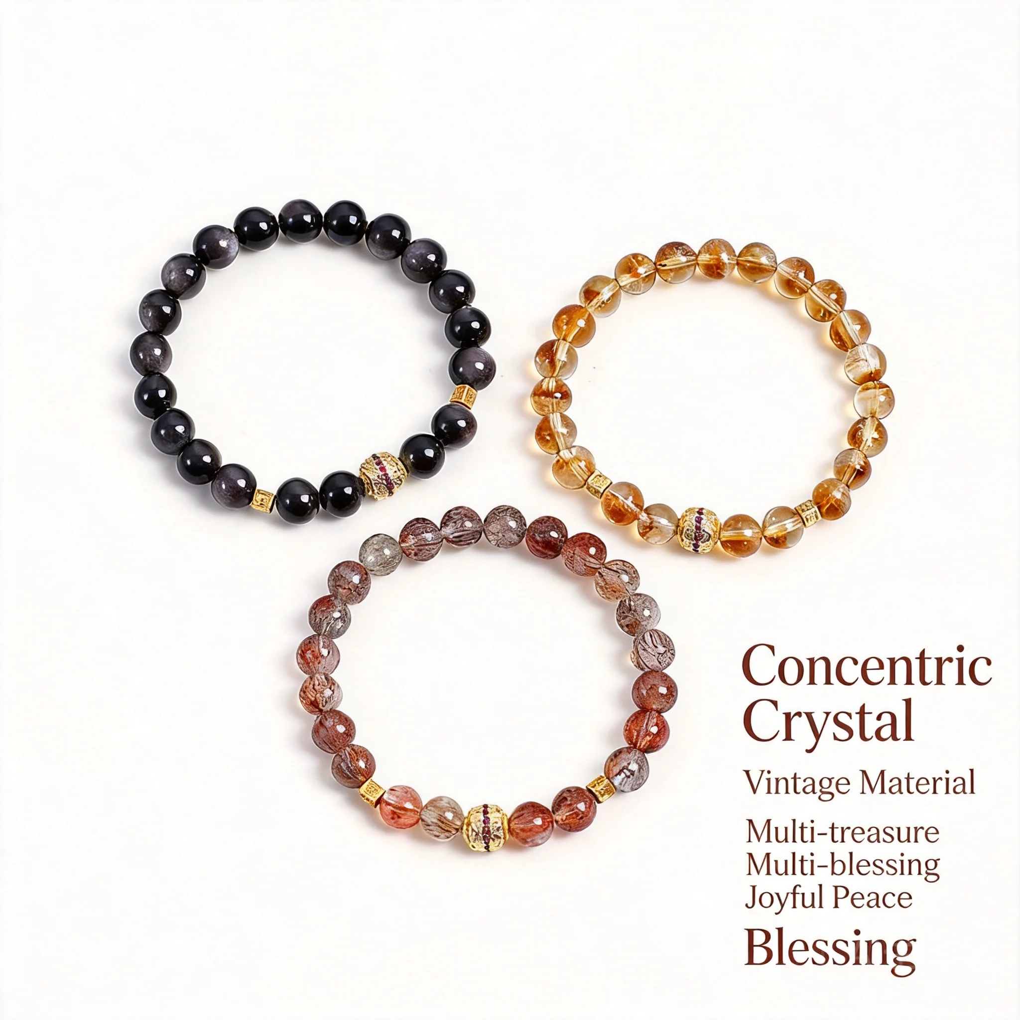Chinese Style Lucky Wealth Attracting Natural Crystal Beaded Bracelet For Women Men 6mm 8mm Obsidian Citrine Agate Super Seven