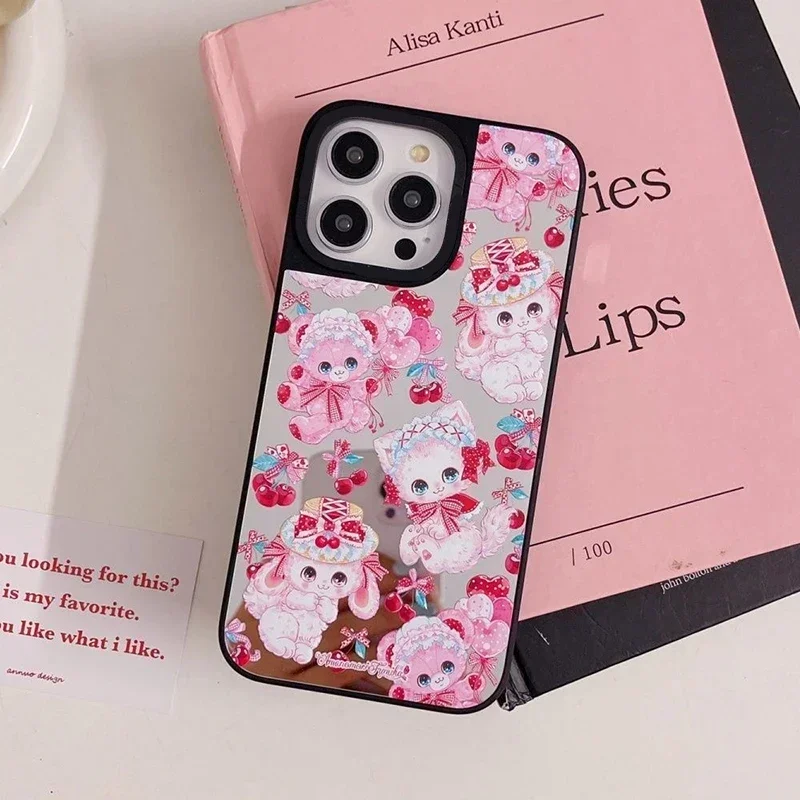 Pink Cat Mirror Surface Phone Case Cover for IPhone 11 12 13 14 15 16 Pro Max Case for IPhone 16 Pro Max