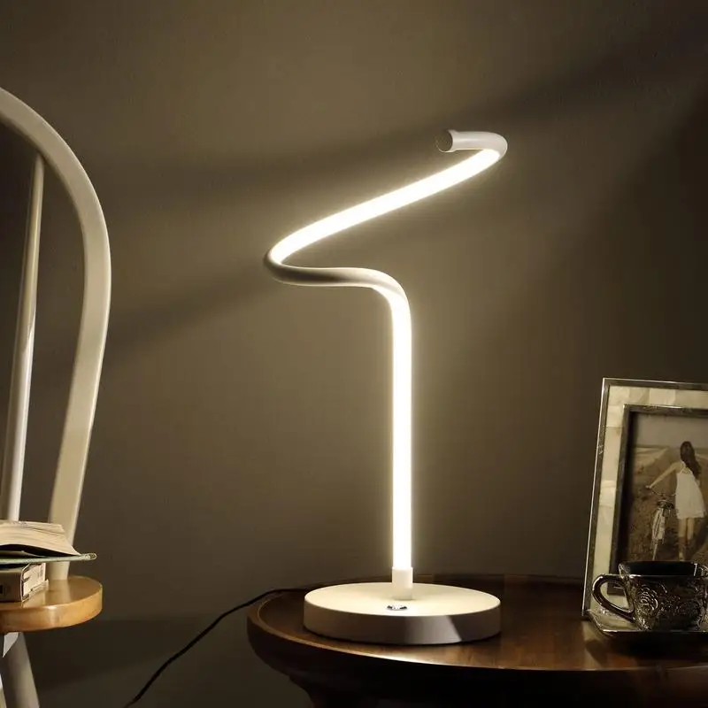 19-Inch LED Matte White S-Curve Spiral Table Lamp - Modern Design for Home & Office Lighting