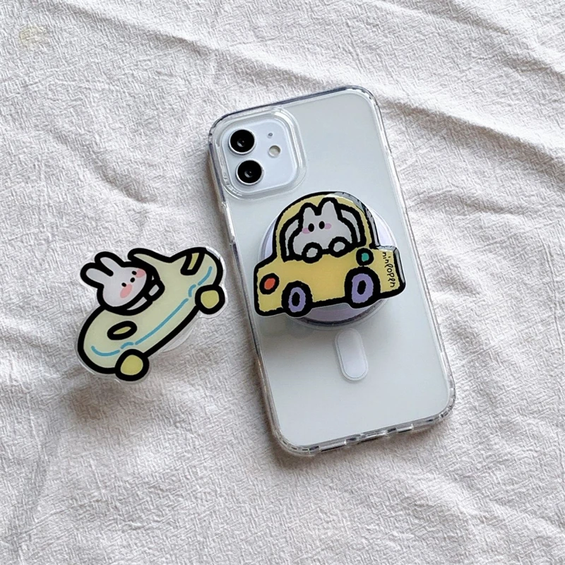 Coreano bonito dos desenhos animados para magsafe telefone magnético griptok aperto tok suporte para iphone 15 dobrável caso de carregamento sem fio titular anel