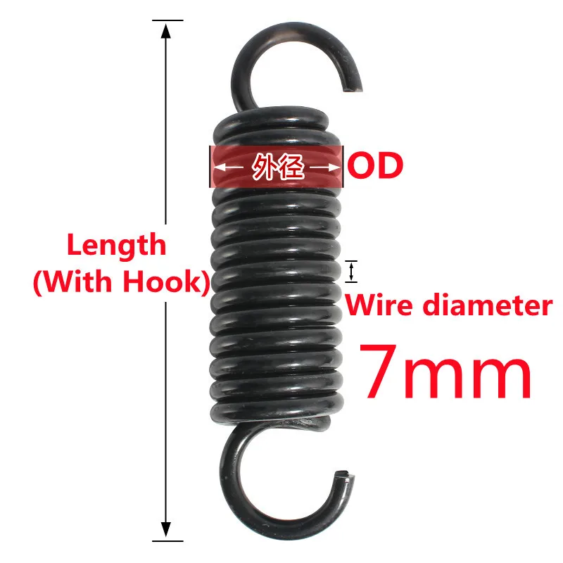 

Wire Diameter 7mm Outer Diameter 35 40 45mm Length 150mm Industrial Equipment Heavy Steel Extension Spring With Hook