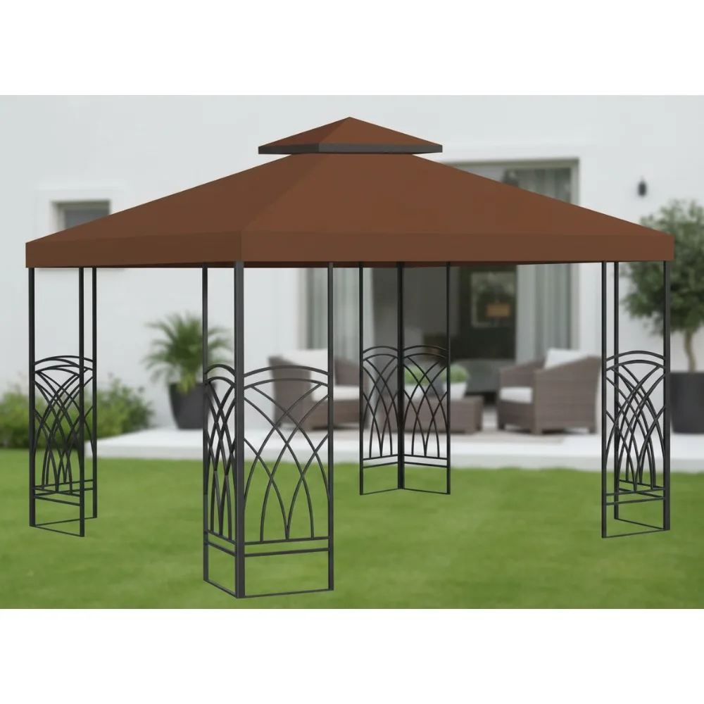 

10'X10' Double Tier Gazebo Canopy Top Patio Pavilion Cover Sunshade Polyester Outdoor Garden Party Shelter