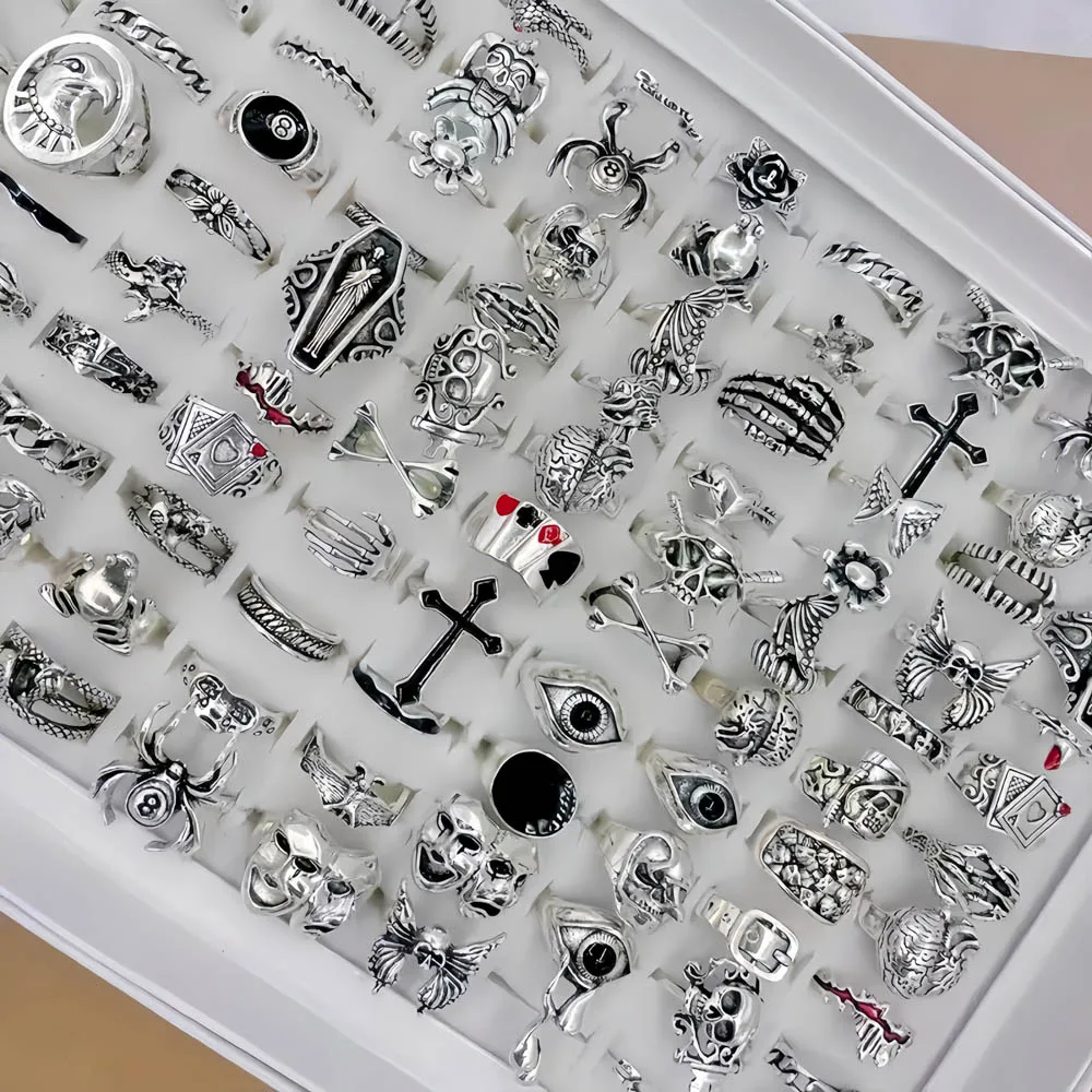 20/30/50 قطعة/الوحدة موضة خمر الشرير القوطية الجمجمة خواتم للنساء الرجال ريترو الحيوان هوب الهيب هدايا الحفلات فنجر مجوهرات مزيج نمط