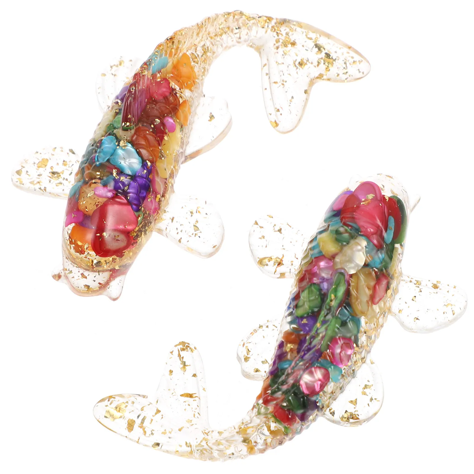 2Pcs Crystal Fish Statue Resin Epoxy Craft Exquisite Handmade Ornament for Desk Table Office Home Wedding Decor