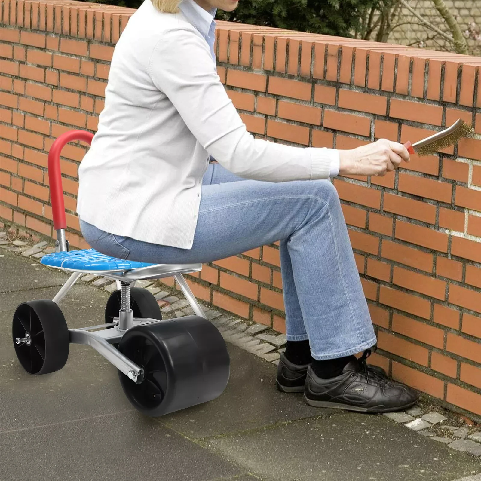 

Garden Cart Rolling Stool with Wheels, 360° Swivel Work Seat, Gardening Helper