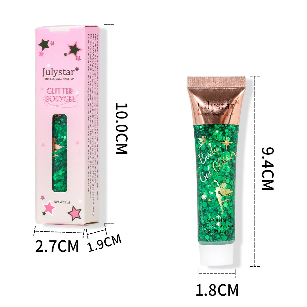 Julystar-Gel Glitter para Cabelo, Maquiagem Corporal, Gel Lantejoula, Decoração de Sombra, Gel Diamond Glitter, Lantejoulas Soltas para Coração, Cosméticos