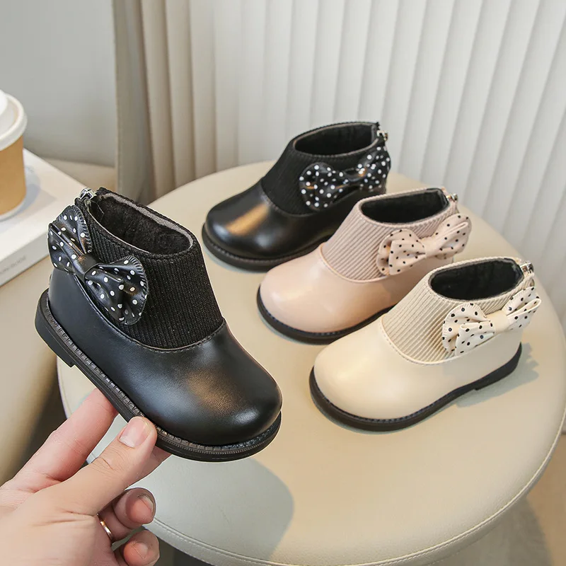 Fashion Girl Boot Soft Soles Comfort Girl Shoe Simple Bow Shaped Kid Shoes Versatile Stylish Ankle Boot Sweet Trendy Child Boots