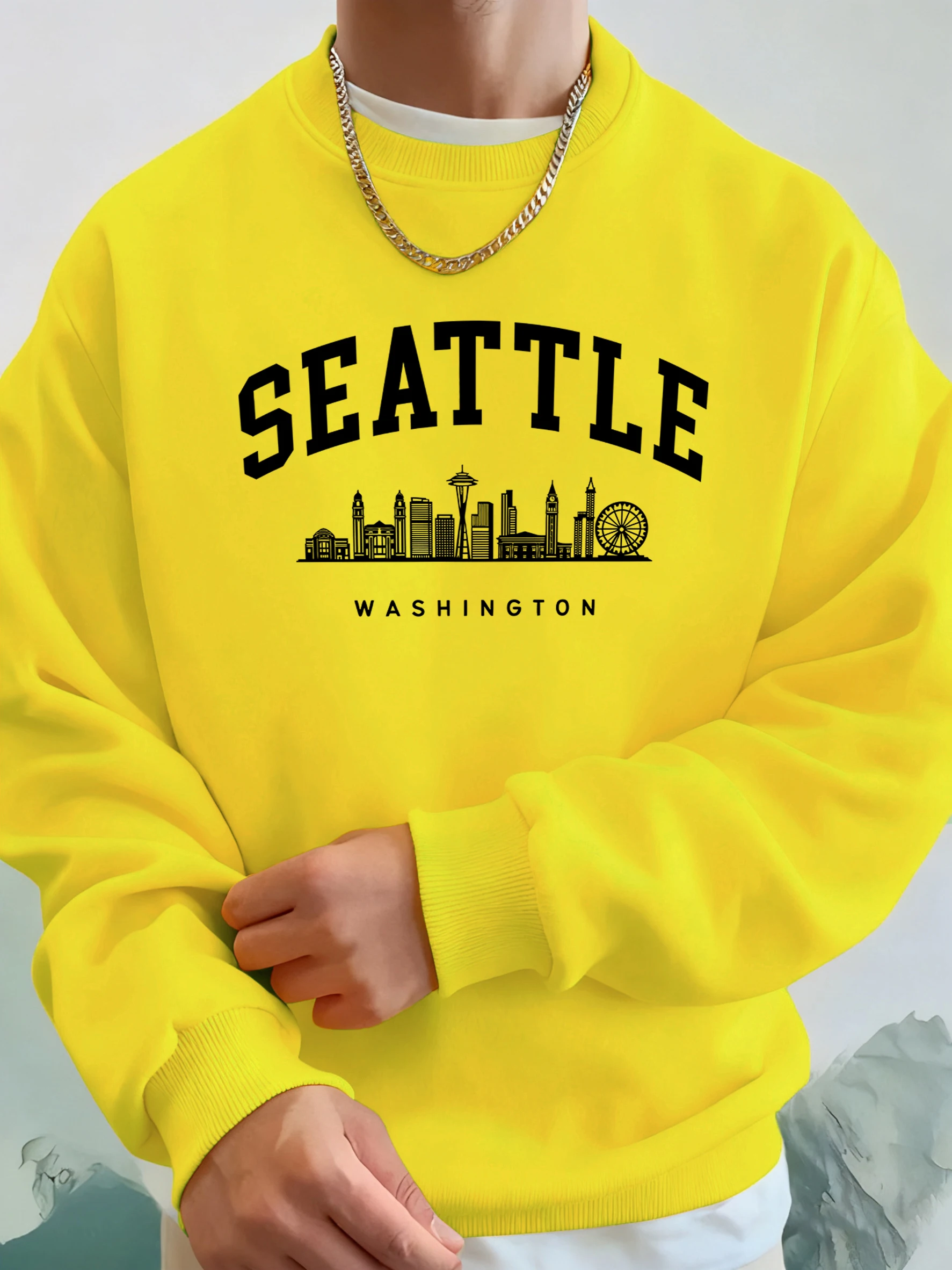 Seattle Washington Brief Kreative Gedruckt Mode Sportswear Mann Tasche Warme Top Fleece All-Match-Kleidung Bequeme Weiche Sweatshirt – Detail 22