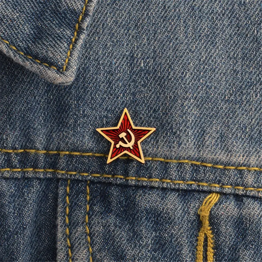 

Backpacks Coat Emblem Badge Soviet Alloy Sickle Hammer Red Star Brooch Pins For Women|Girls