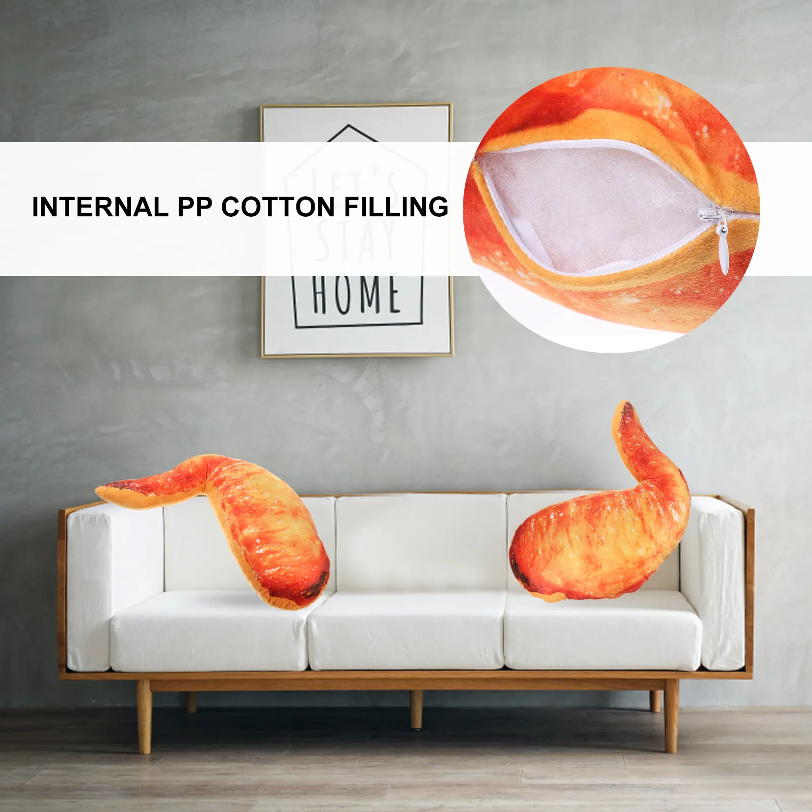 Chicken Wing Throw Pillow Creative Simulation Food Cushion Soft Comfortable Bolster for Sofa Bed Car Stylish Home Decoration