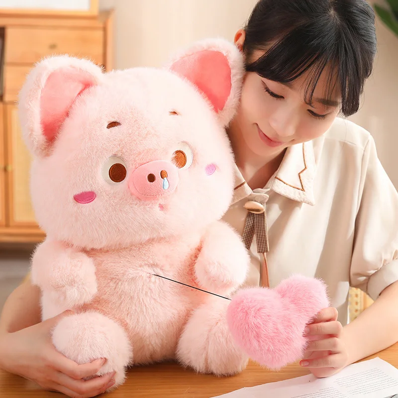 Love Pig Plush Toys Pretty Fluffy Pulling Thread Toys Pig Doll Holding Love Heart Adorable Cartoon Animal Plush Toys