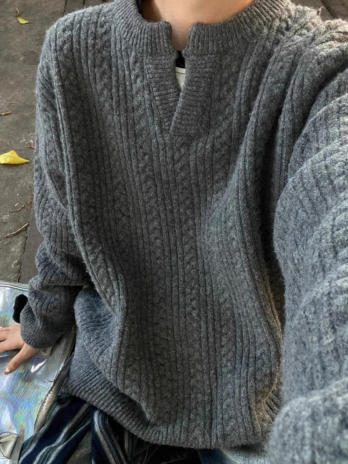 

Мужской вязаный свитер с V-образным вырезом и воротником-хенли, повседневный, зимний, модный, с длинным рукавом, из полиэстера